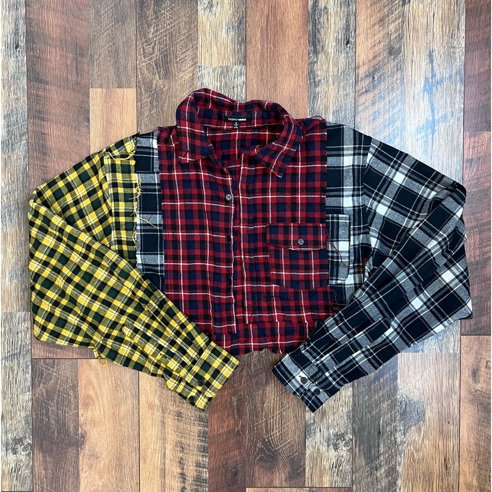 Distress cropped flannel!